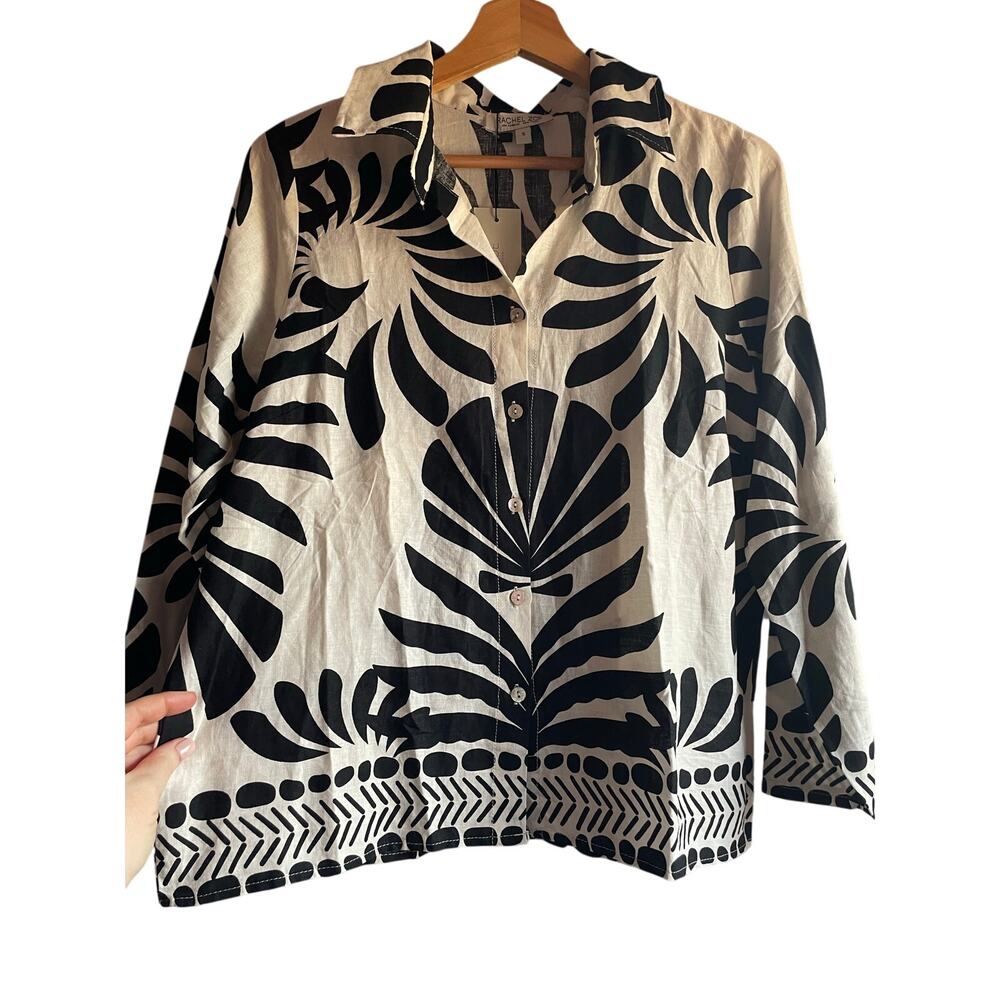 RACHEL ZOE Linen Abstract Cream Black Botanical $300 Top SMALL New with Tags!